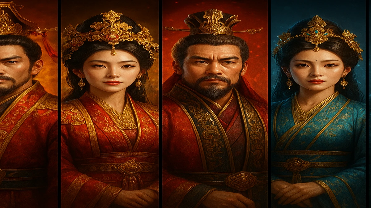 EG333–এর এশীয়-থিমা-ভিত্তিক আর্কেড গেমগুলোর একটি কোলাজ; জৌলুসপূর্ণ ঐতিহ্যবাহী পোশাক পরা সুন্দর সম্রাজ্ঞীরা, প্রাচীন মন্দির ও জ্বলন্ত আলো-আভায় পটভূমিতে।